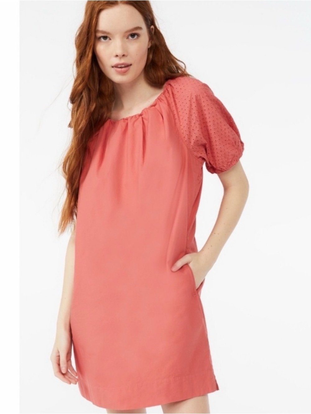 Free Assembly Women’s XL Pink Coral Eyelet Puff Sleeve Shift Dress